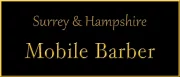 Logo reading 'Surrey & Hampshire Mobile Barber' in gold text on a black background.