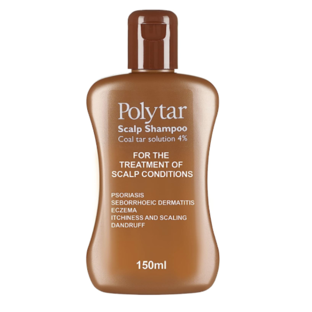 Brown bottle of polytar shampoo